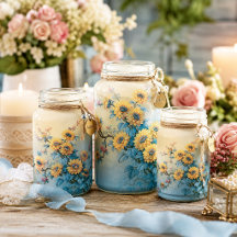 Blaue Mitte Gelbe Sonnenblumen Zweig Dekoupage