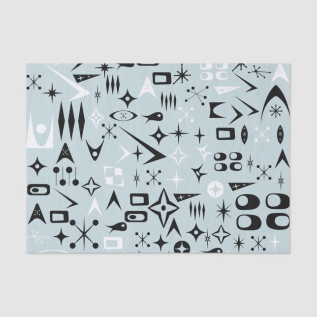 Blaue Mitte Jahrhundert Modernes Gewebepapier Seidenpapier (Vorderseite)