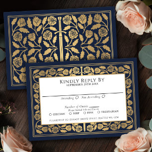 Blaue mittelalterliche goldene Schwert königliche  RSVP Karte