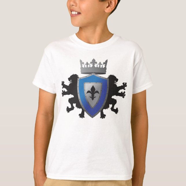 Blaue Mittelalterliche Löwe Heraldry Boy's Ringer  T-Shirt (Vorderseite)