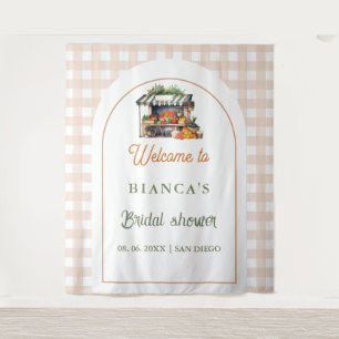 Blaue Mittelmeer-Fliese Arch Willkommen Brautparty Wandteppich