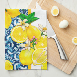 Blaue Mittelmeer-Fliesen und Lemon Geschirrtuch