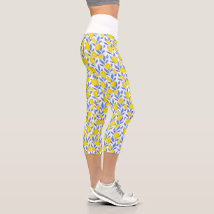 Blaue Mittelmeer-Zitronen Capri Leggings