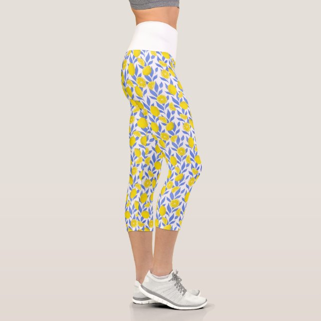 Blaue Mittelmeer-Zitronen Capri Leggings (Rechts)