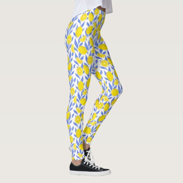 Blaue Mittelmeer-Zitronen Leggings (Rechts)