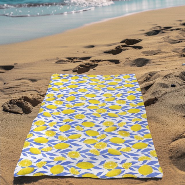 Blaue Mittelmeer-Zitronen Strandtuch (Von Creator hochgeladen)