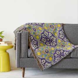 Blaue Mittelmeermuster Gelbe Blüten Decke