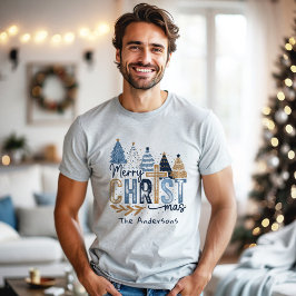 Blaue moderne Bäume Christlich Jesus Weihnachtsnam Tri-Blend Shirt