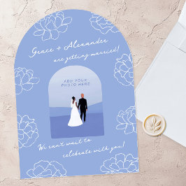 Blaue, moderne Botanische Hochzeitsfeier Einladung