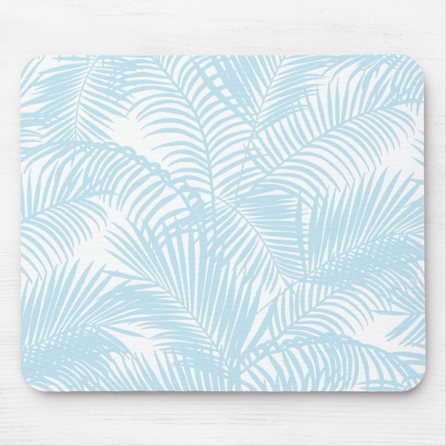 Blaue moderne einfache tropische Palmepastellflora Mousepad (Vorne)