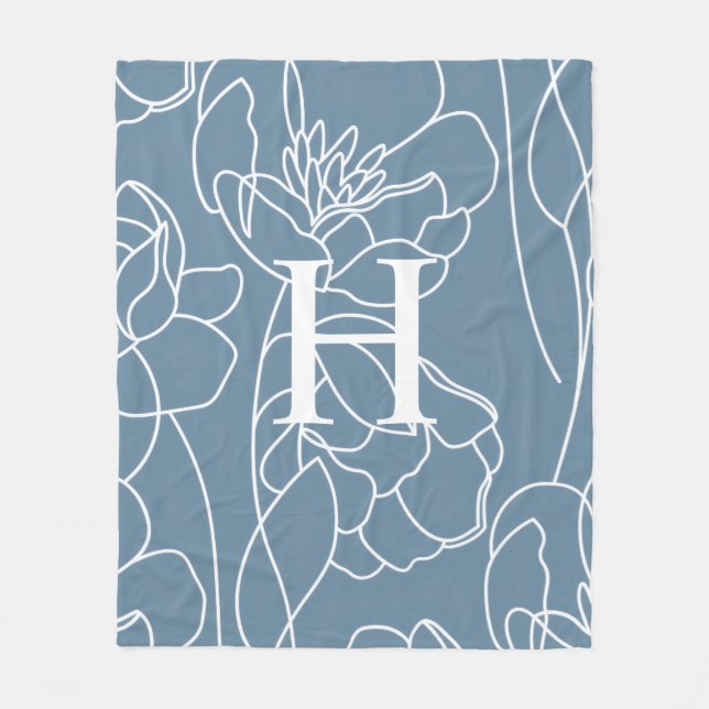 Blaue moderne elegante Wildblumen-Monogramm-Name Fleecedecke (Vorderseite)