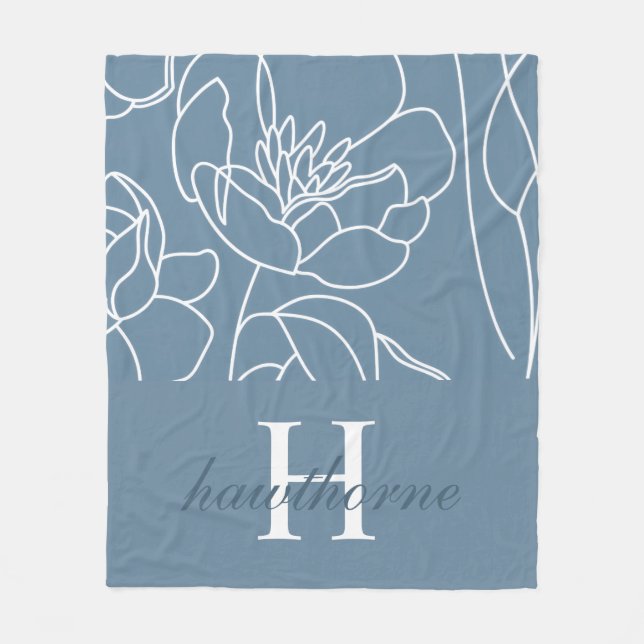 Blaue moderne elegante Wildblumen-Name Fleecedecke (Vorderseite)