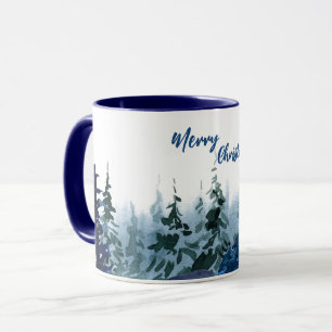 Blaue moderne frohe Weihnachtsbäume Wald Rentiere Tasse