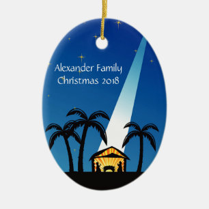 Blaue moderne Geburt Christis-Weihnachtsverzierung Keramikornament
