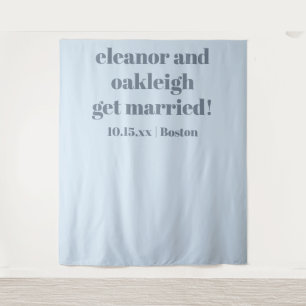 Blaue moderne Hochzeitskulisse mit individuellem F Wandteppich