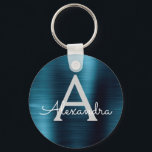 Blaue, moderne Imitat Monogramm aus rostfreiem Sta Schlüsselanhänger<br><div class="desc">Moderne und elegante blaue Imitate Edelstahl Metallic Eleganter Schlüsselanhänger. Diese Schlüsselanhänger können so angepasst werden,  dass sie Ihren Anfangs- und Vornamen enthalten. Diese Schlüsselketten machen Geburtstags-,  Brautparty- oder Junggeselinnen-Abschied-Favoriten großartig.</div>