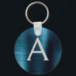 Blaue, moderne Imitat Monogramm aus rostfreiem Sta Schlüsselanhänger<br><div class="desc">Moderne und elegante blaue Imitate Edelstahl Metallic Eleganter Schlüsselanhänger. Diese Schlüsselanhänger können so angepasst werden,  dass sie Ihren Anfangs- und Vornamen enthalten. Diese Schlüsselketten machen Geburtstags-,  Brautparty- oder Junggeselinnen-Abschied-Favoriten großartig.</div>