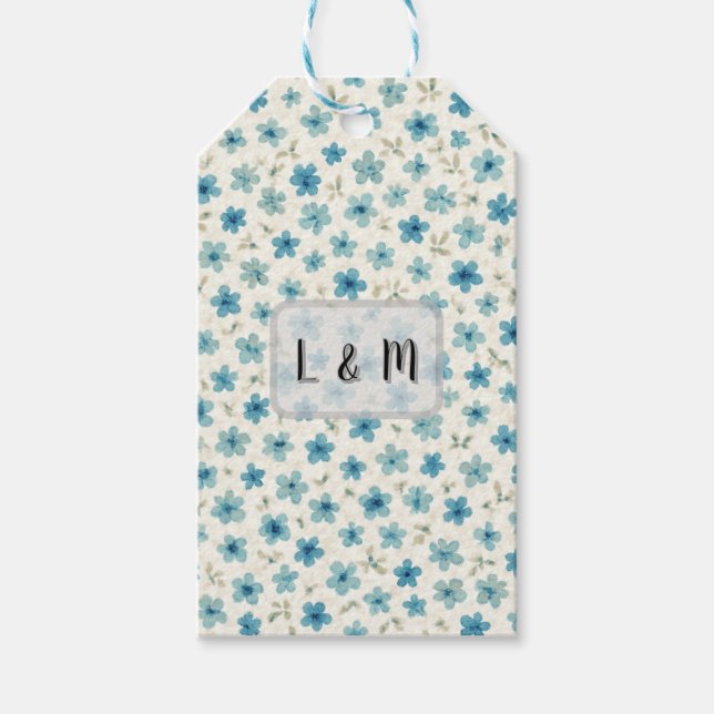 Blaue moderne kleine Blumen  Geschenkanhänger (Vorderseite)