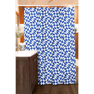 Blaue moderne Retro-Spirale kariert Duschvorhang