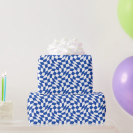 Blaue moderne Retro-Swirl-Kariert Geschenkpapier