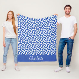 Blaue moderne Retro-Swirls kariert mit individuell Fleecedecke