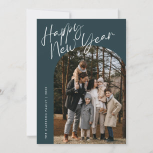Blaue moderne Schrift Happy New Year Arch 2 Foto Feiertagskarte