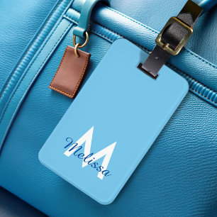  Blaue moderne Schriftzug Girly Monogramm Name  Gepäckanhänger