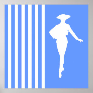 Blaue, moderne Streifen mit Mode-Silhouette Poster