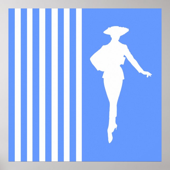 Blaue, moderne Streifen mit Mode-Silhouette Poster (Vorne)