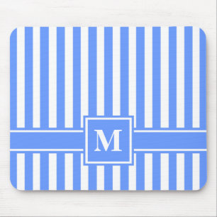 Blaue, moderne Streifen mit Monogramm Mousepad