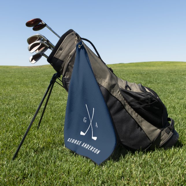 Blaue moderne Typografie-Initialen monogramm elega Golfhandtuch (Gras)