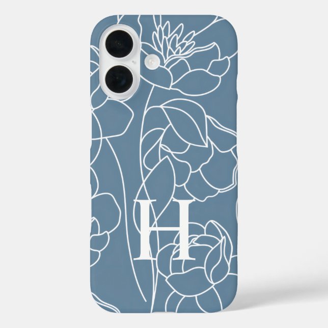 Blaue moderne Wasserfarbe-Wildblumen-Name-Monogram Case-Mate iPhone Hülle (Rückseite)