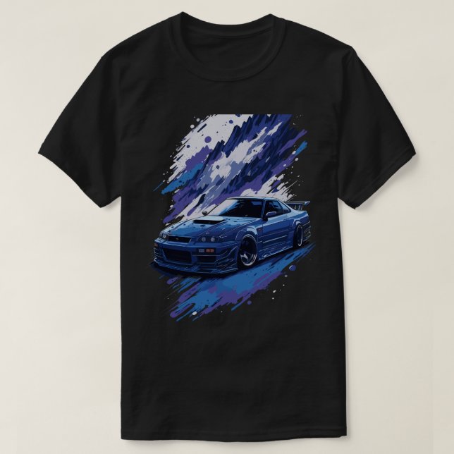 Blaue modifizierte Skyline in einem Anstrich, Cool T-Shirt (Design vorne)