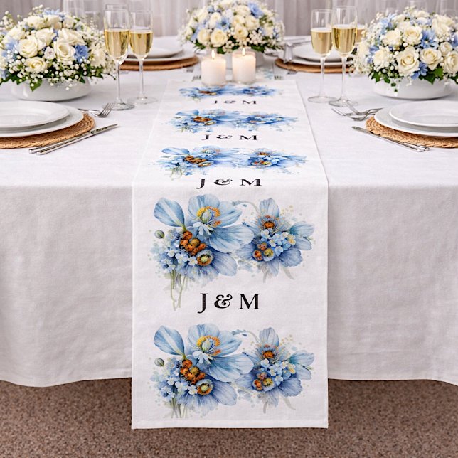 Blaue Mohnblumen-Hochzeitsstoff mit Monogramm Stoff (Von Creator hochgeladen)