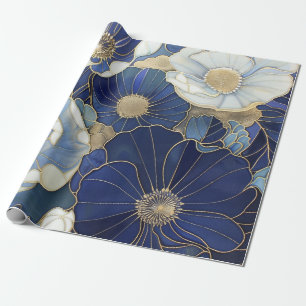 Blaue Mohnblumen Vintage-Inspiriert Geschenkpapier