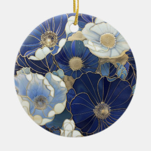 Blaue Mohnblumen Vintage-Inspiriert Keramik Ornament