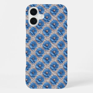 Blaue Mohnblüten Luxus ✨ Perlen Blumen Elegant iPhone 16 Plus Hülle