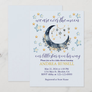 Blaue Mond Sterne Junge Baby Shower Einladung