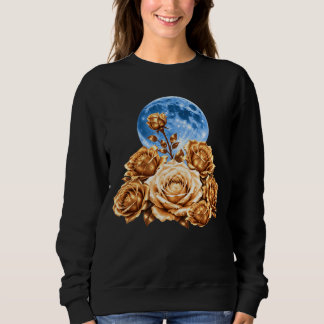 Blaue Mond- und goldene Rosen-Sweatshirt im Vintag Sweatshirt