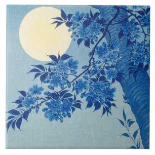 Blaue mondbeschienene Baum: Japanische Kirschblüte Fliese