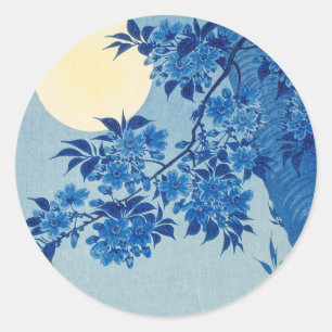 Blaue mondbeschienene Baum: Japanische Kirschblüte Runder Aufkleber