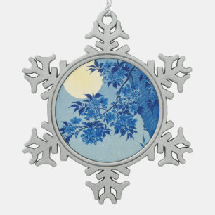 Blaue mondbeschienene Baum: Japanische Kirschblüte Schneeflocken Zinn-Ornament