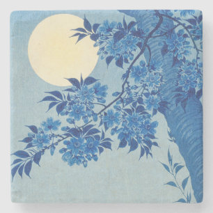 Blaue mondbeschienene Baum: Japanische Kirschblüte Steinuntersetzer