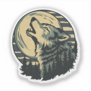 Blaue Mondkunst des heulenden Wolfes Aufkleber