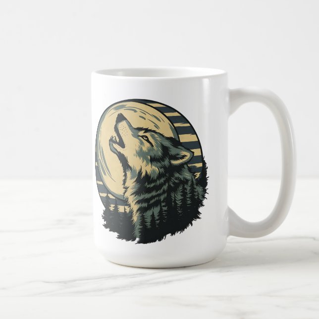 Blaue Mondkunst des heulenden Wolfes Kaffeetasse (Rechts)