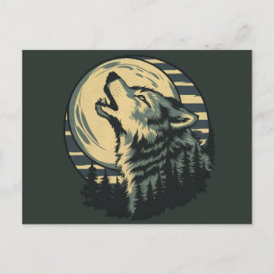 Blaue Mondkunst mit heulendem Wolf Postkarte