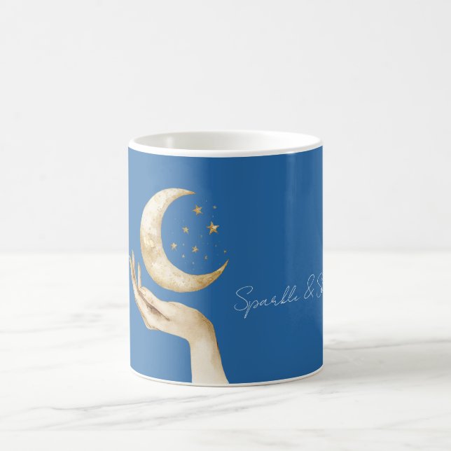 Blaue Mondsterne Hand Gold Kaffeetasse (Mittel)