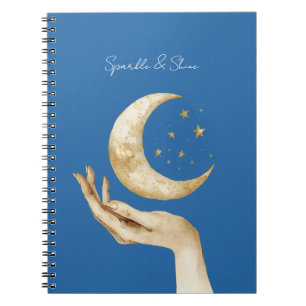 Blaue Mondsterne Hand Gold Notizblock