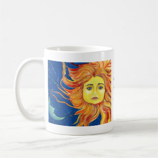 Blaue Mondsun-Kunst, gelbe, orange Tasse, fertigen Kaffeetasse