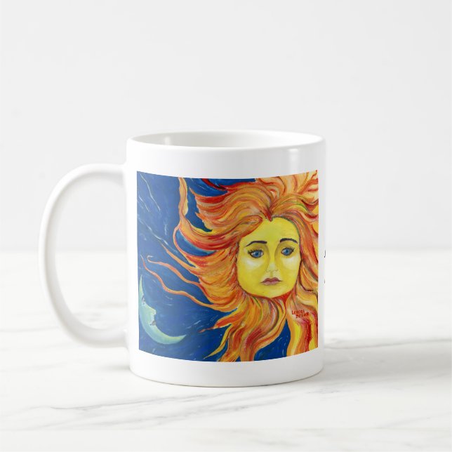 Blaue Mondsun-Kunst, gelbe, orange Tasse, fertigen Kaffeetasse (Links)